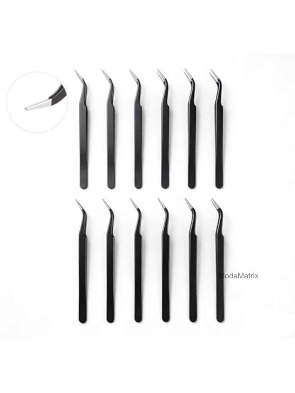 12 Pc Stainless Steel Crafting Tweezers Curved Pointed Tips with Covers
